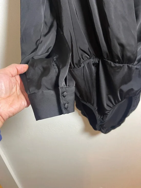 Lands' End Black Satin Surplice Bodysuit Top Size: 12 - Picture 4 of 14